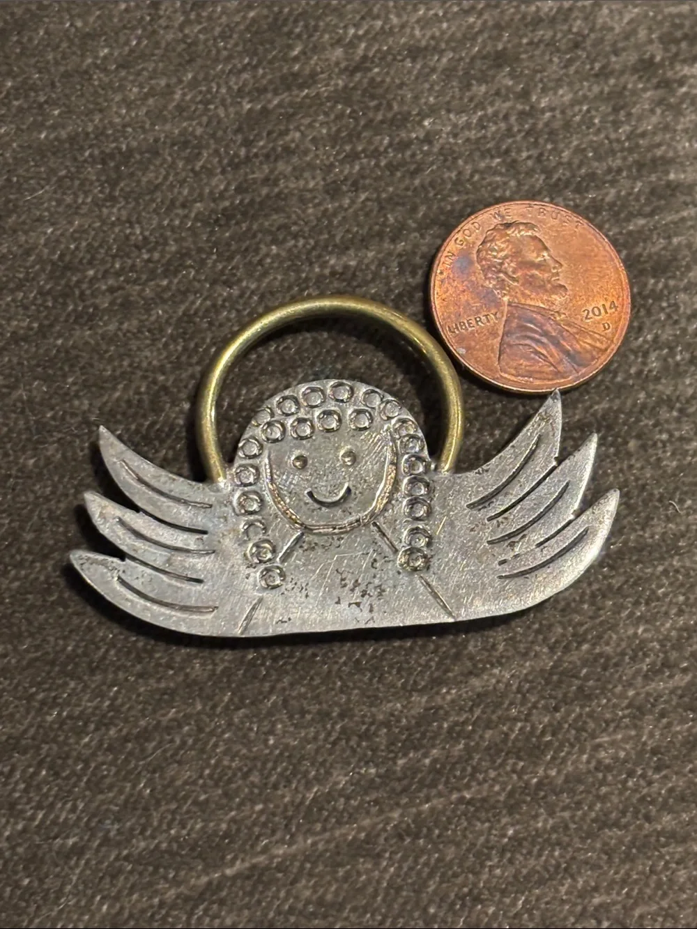 .925 Sterling Silver Angel Wing Brooch Pendant Pin - Real Silver Brass